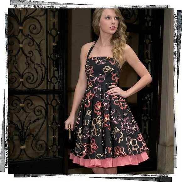 Anthropologie Dresses & Skirts - Vintage 2011 Black w Floral Lined Convertible Halter Dress (4) by Girls of Savoy